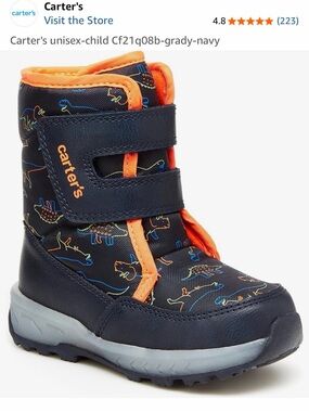 Carter's Navy Kids Snow Boots with Orange Trim and Dino Print